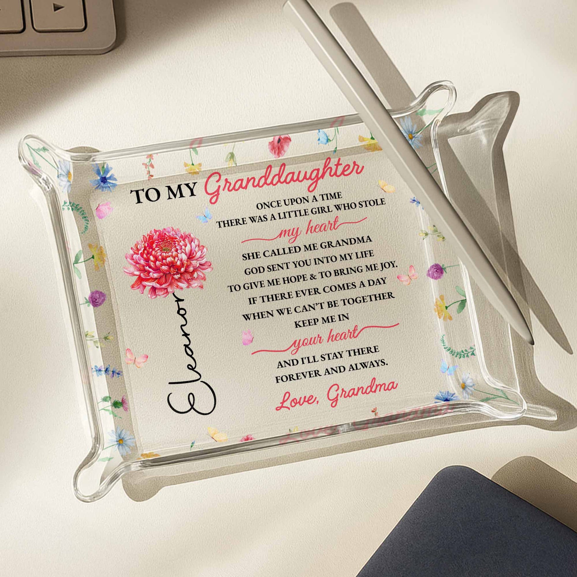 To My Granddaughter, Heart And Flowers Message