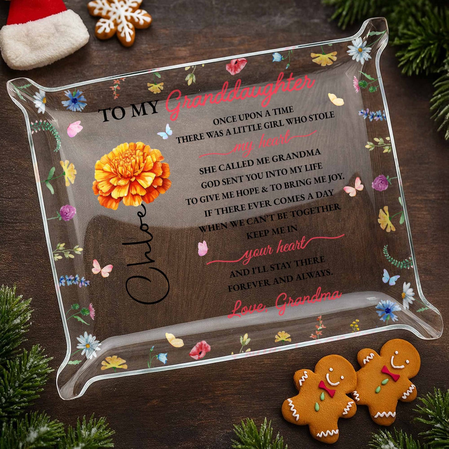 To My Granddaughter, Heart And Flowers Message