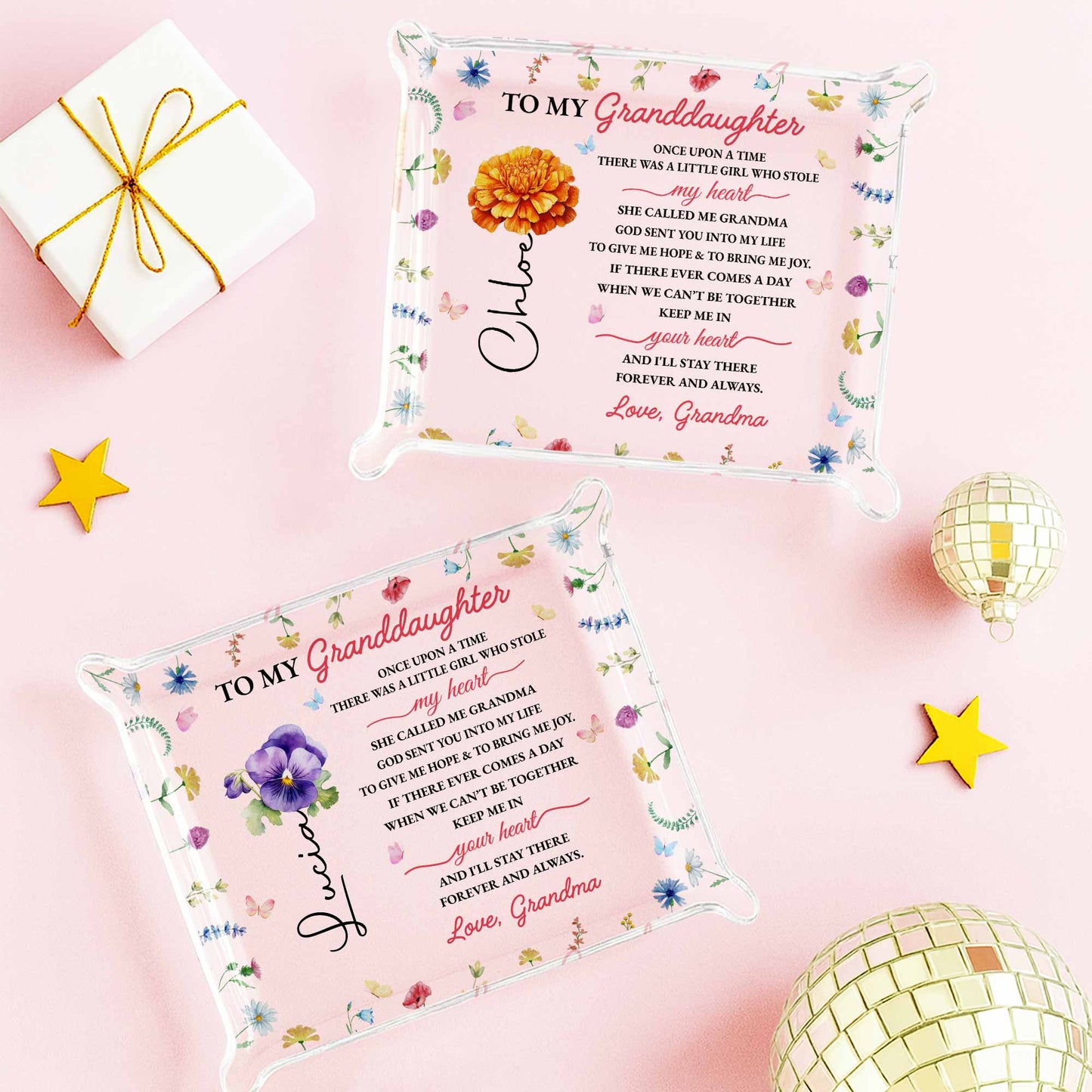 To My Granddaughter, Heart And Flowers Message