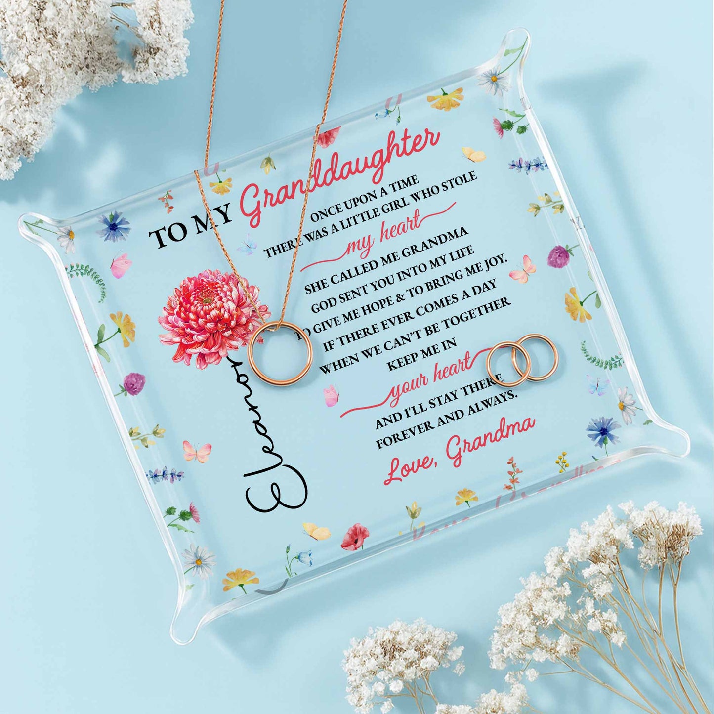 To My Granddaughter, Heart And Flowers Message