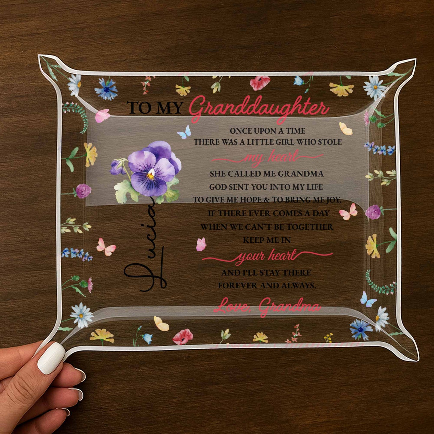 To My Granddaughter, Heart And Flowers Message