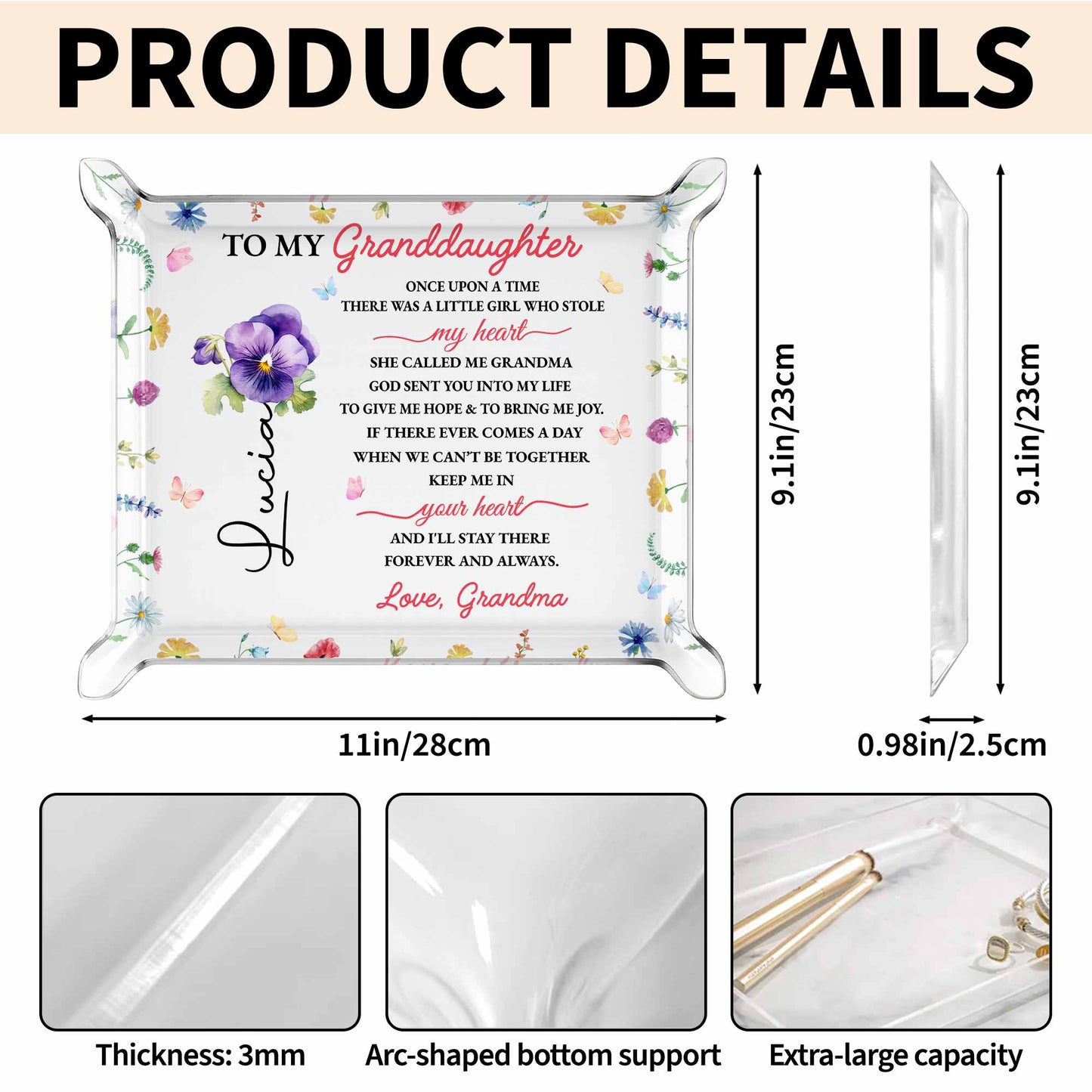 To My Granddaughter, Heart And Flowers Message