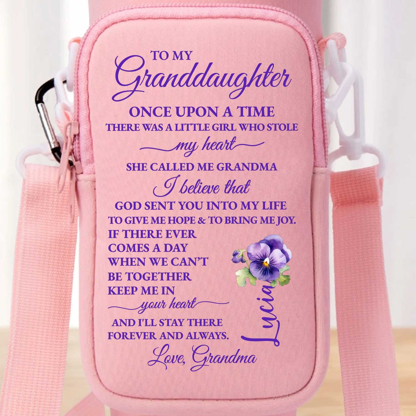 To My Granddaughter, Always In My Heart - Personalized Custom Water Bottle Carrier Bag - GDT108_BCB