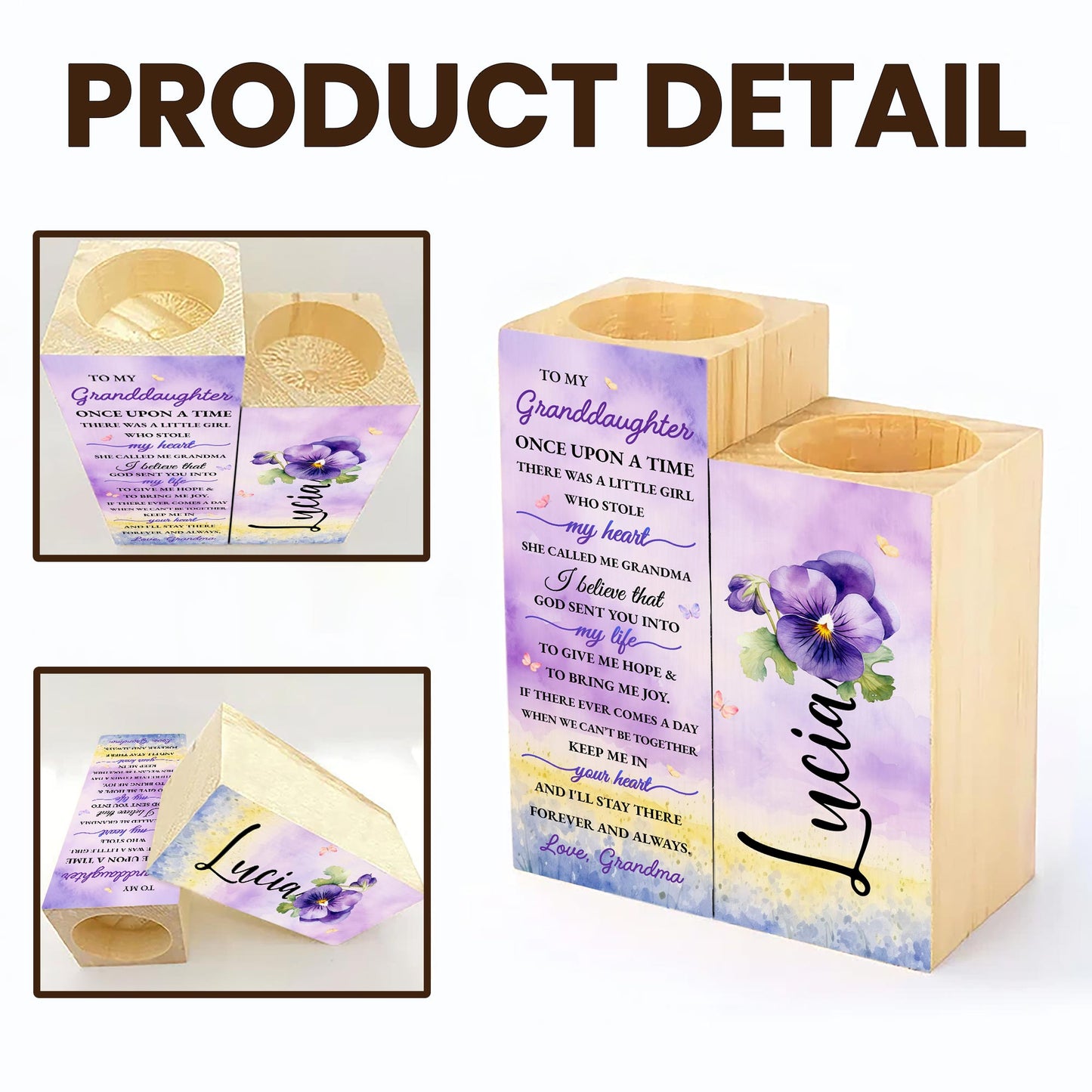 To My Granddaughter, Once Upon A Time, Flowers - Personalized Custom Candle Holder - GDT108_CAHOW