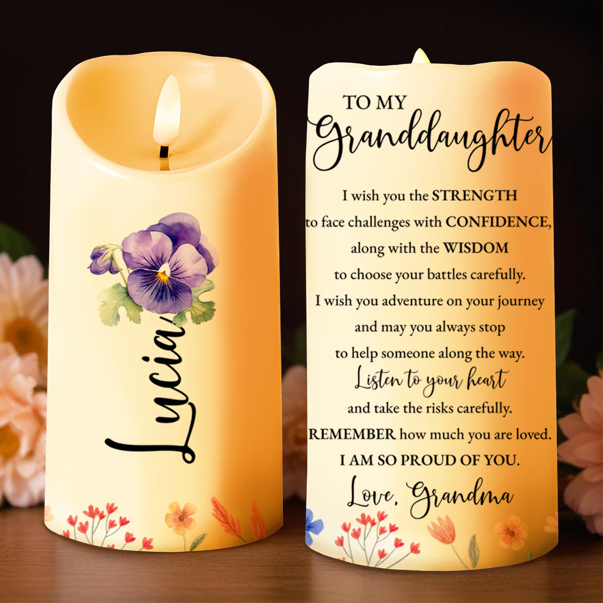 Strength And Wisdom Wishes For My Granddaughter With Flowers Design