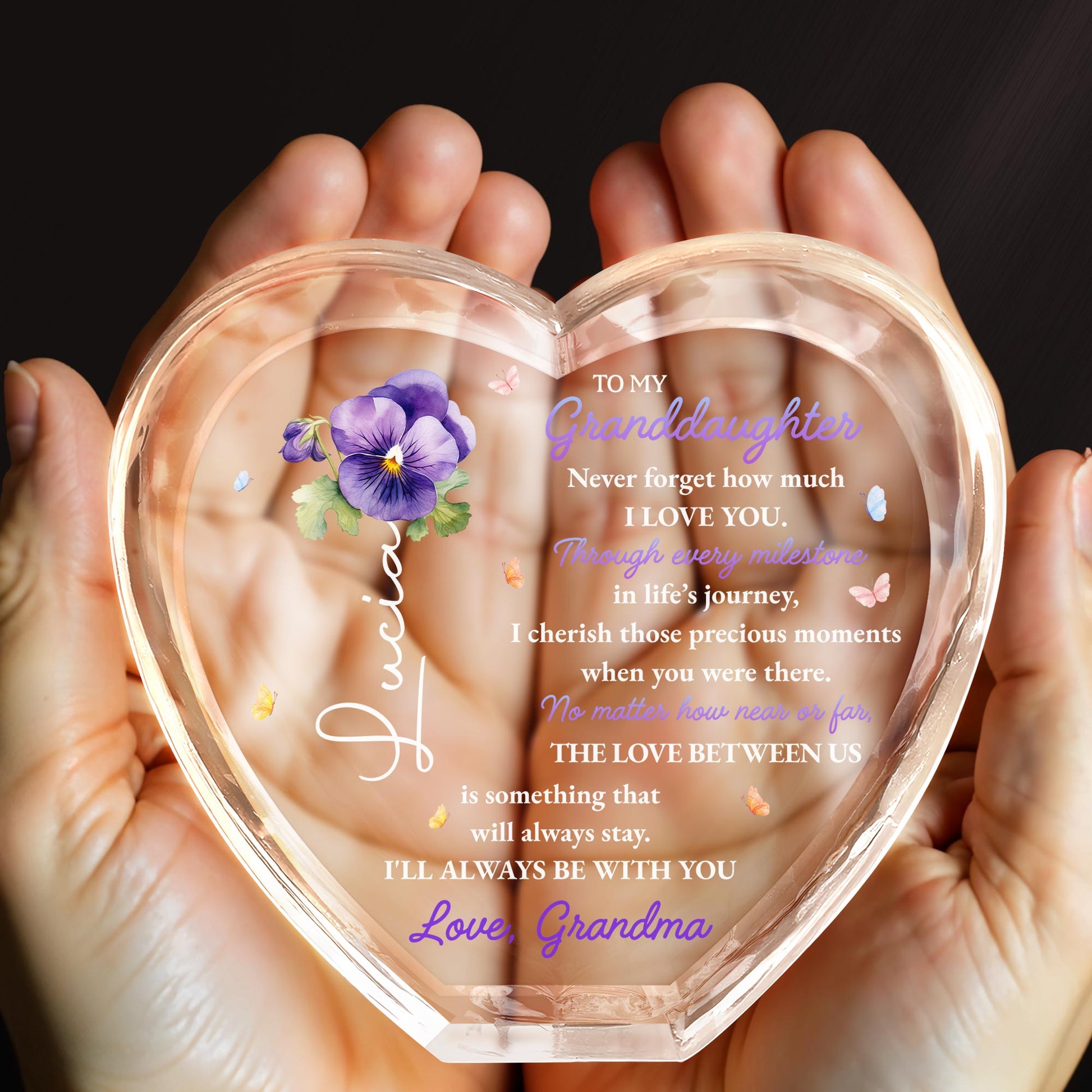 To My Granddaughter, Never forget how much I LOVE YOU, Pansy Flower and Butterflies