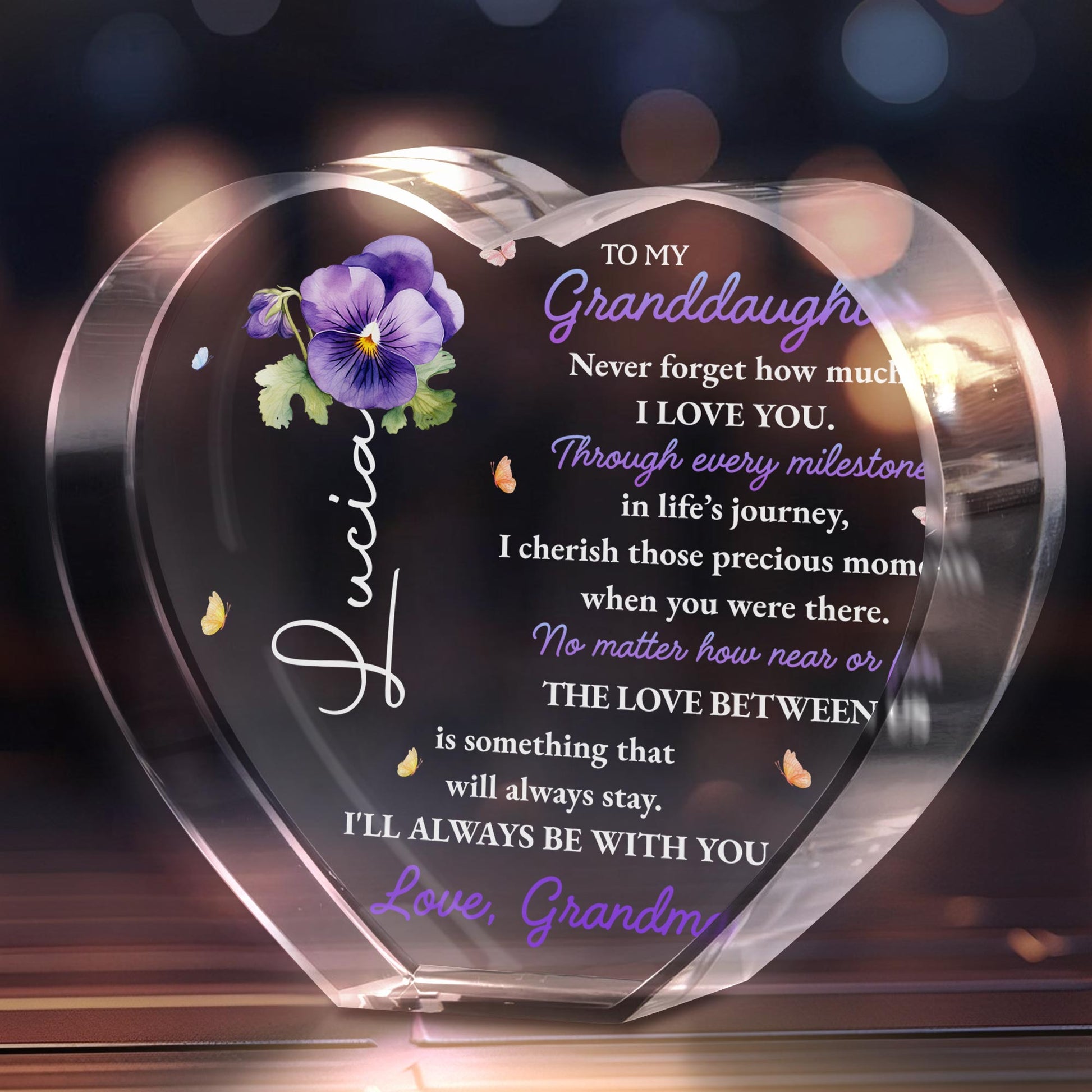 To My Granddaughter, Never forget how much I LOVE YOU, Pansy Flower and Butterflies