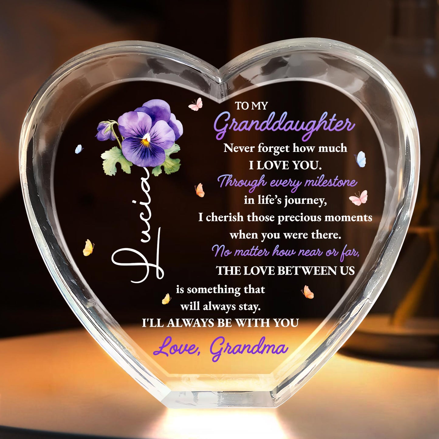 To My Granddaughter, Never forget how much I LOVE YOU, Pansy Flower and Butterflies