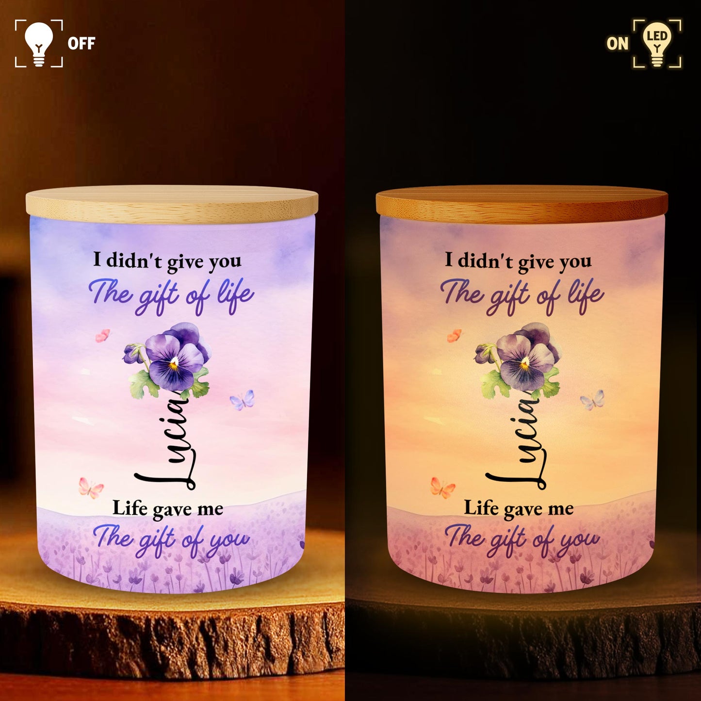 Para mi nieta, con cariño, de la abuela, con flores y mariposas - Tarro de cristal personalizado con LED - GDT121_LEJAR