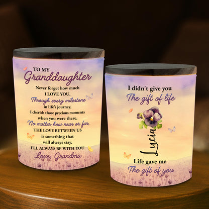 Para mi nieta, con cariño, de la abuela, con flores y mariposas - Tarro de cristal personalizado con LED - GDT121_LEJAR