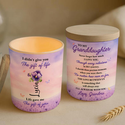 Para mi nieta, con cariño, de la abuela, con flores y mariposas - Tarro de cristal personalizado con LED - GDT121_LEJAR