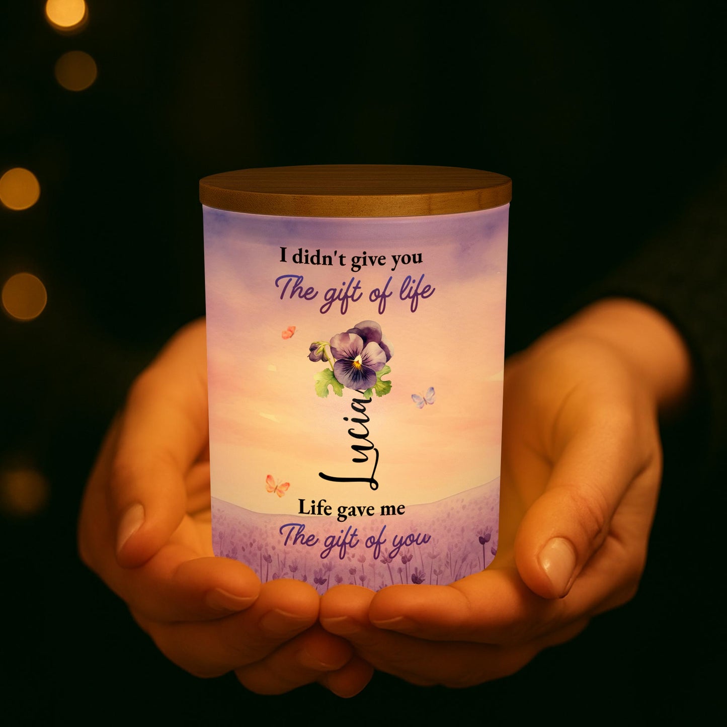 Para mi nieta, con cariño, de la abuela, con flores y mariposas - Tarro de cristal personalizado con LED - GDT121_LEJAR