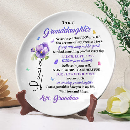 To My Granddaughter, Love and Flowers Ceramic Plate