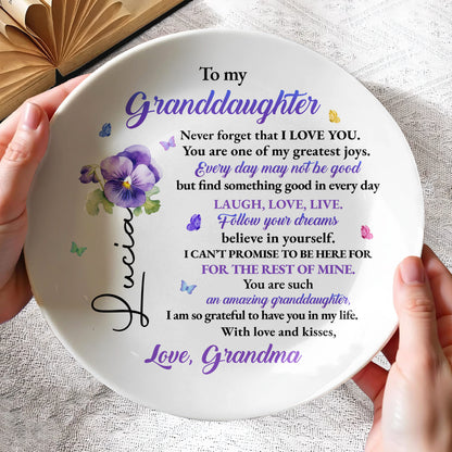 To My Granddaughter, Love and Flowers Ceramic Plate