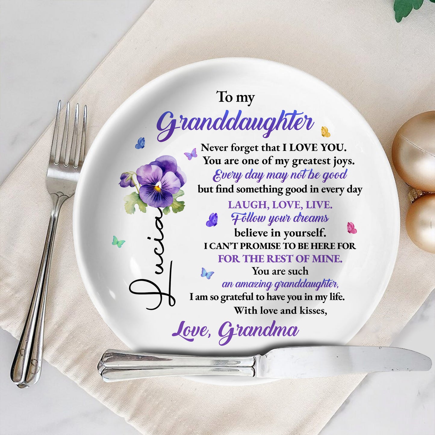 To My Granddaughter, Love and Flowers Ceramic Plate