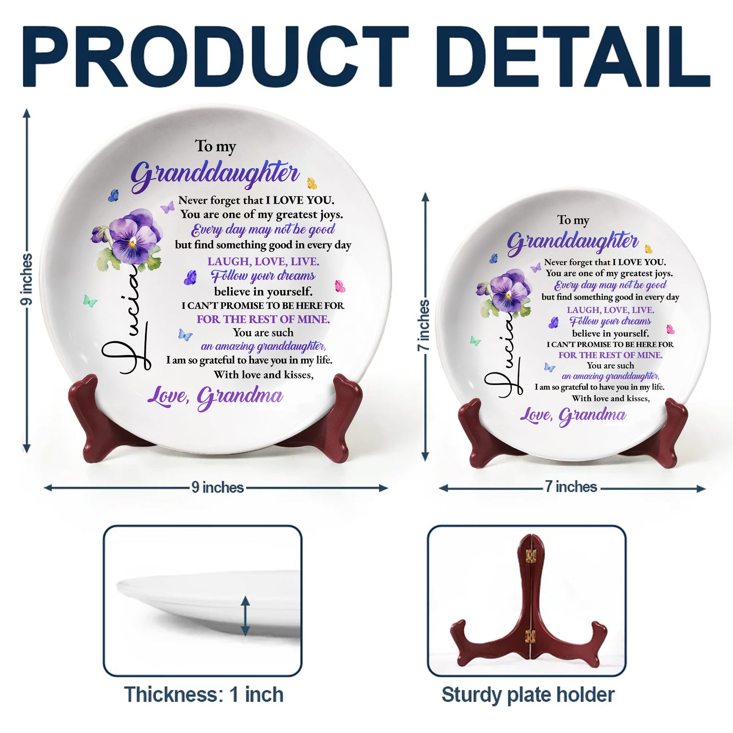 To My Granddaughter, Love and Flowers Ceramic Plate