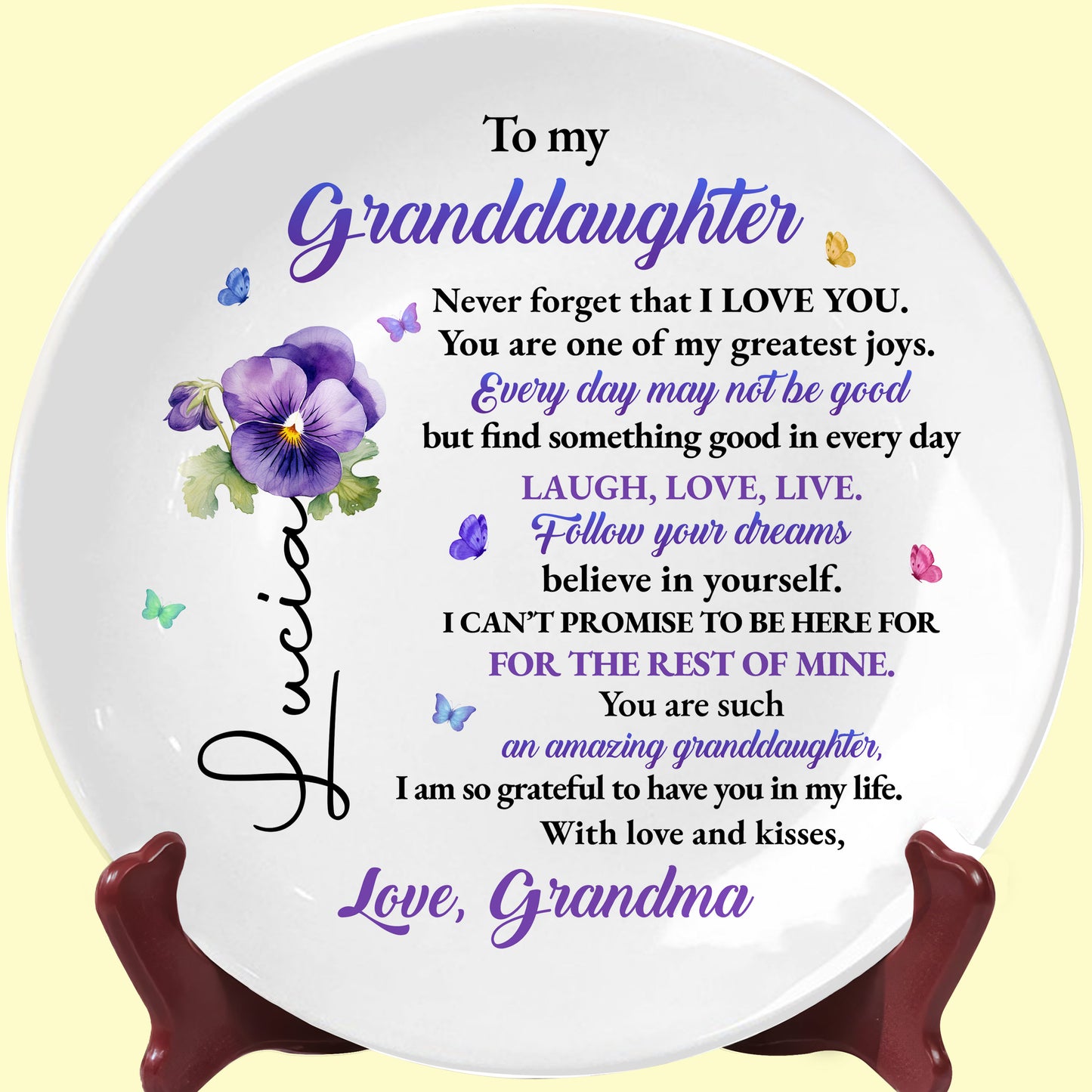 To My Granddaughter, Love and Flowers Ceramic Plate