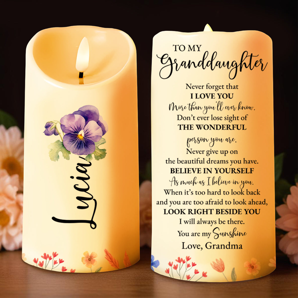 Believe In Yourself Sunshine Custom Floral Candle