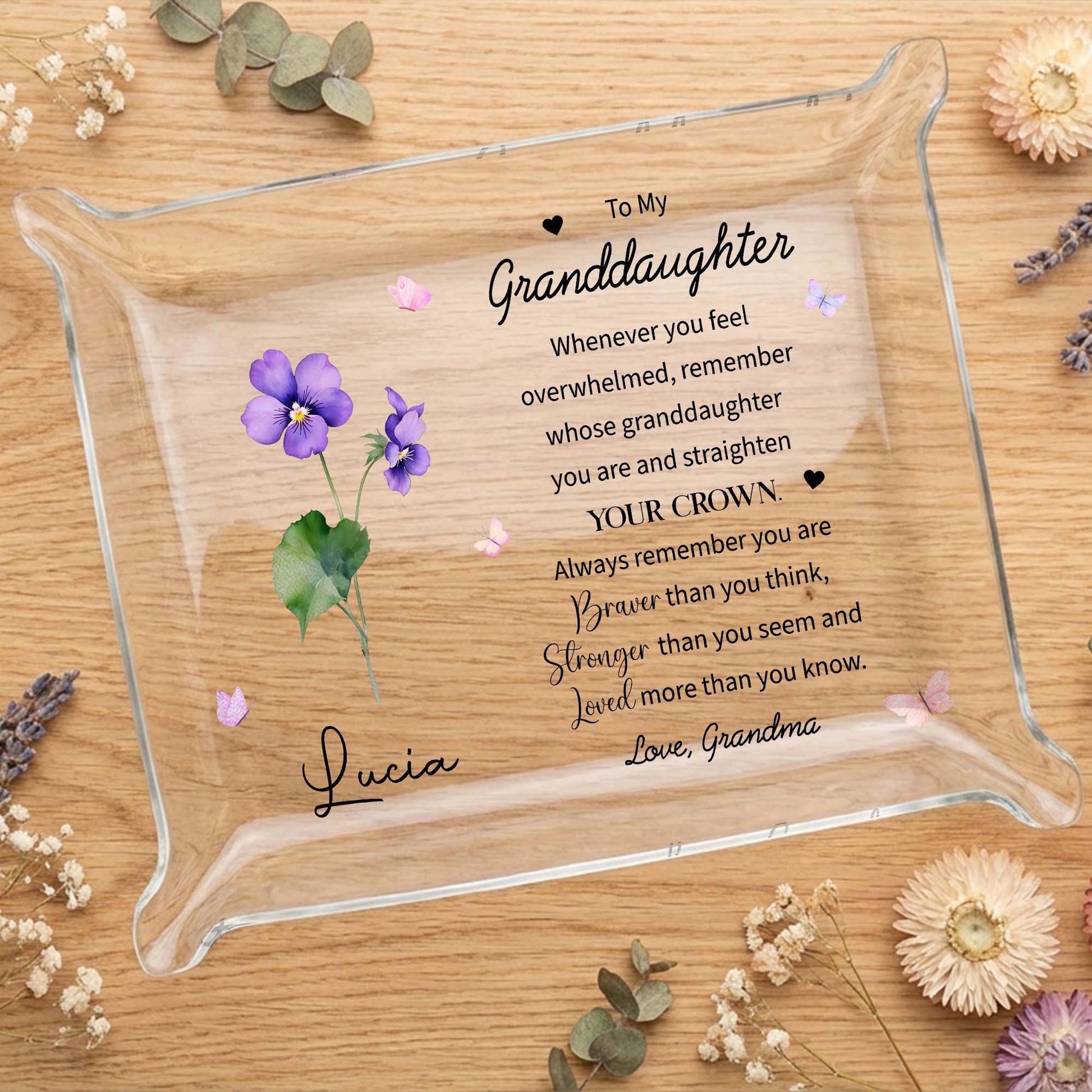 To My Granddaughter Acrylic Tray with Flowers and Butterflies