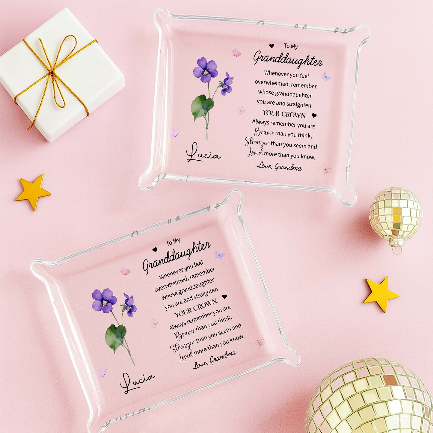 To My Granddaughter Acrylic Tray with Flowers and Butterflies