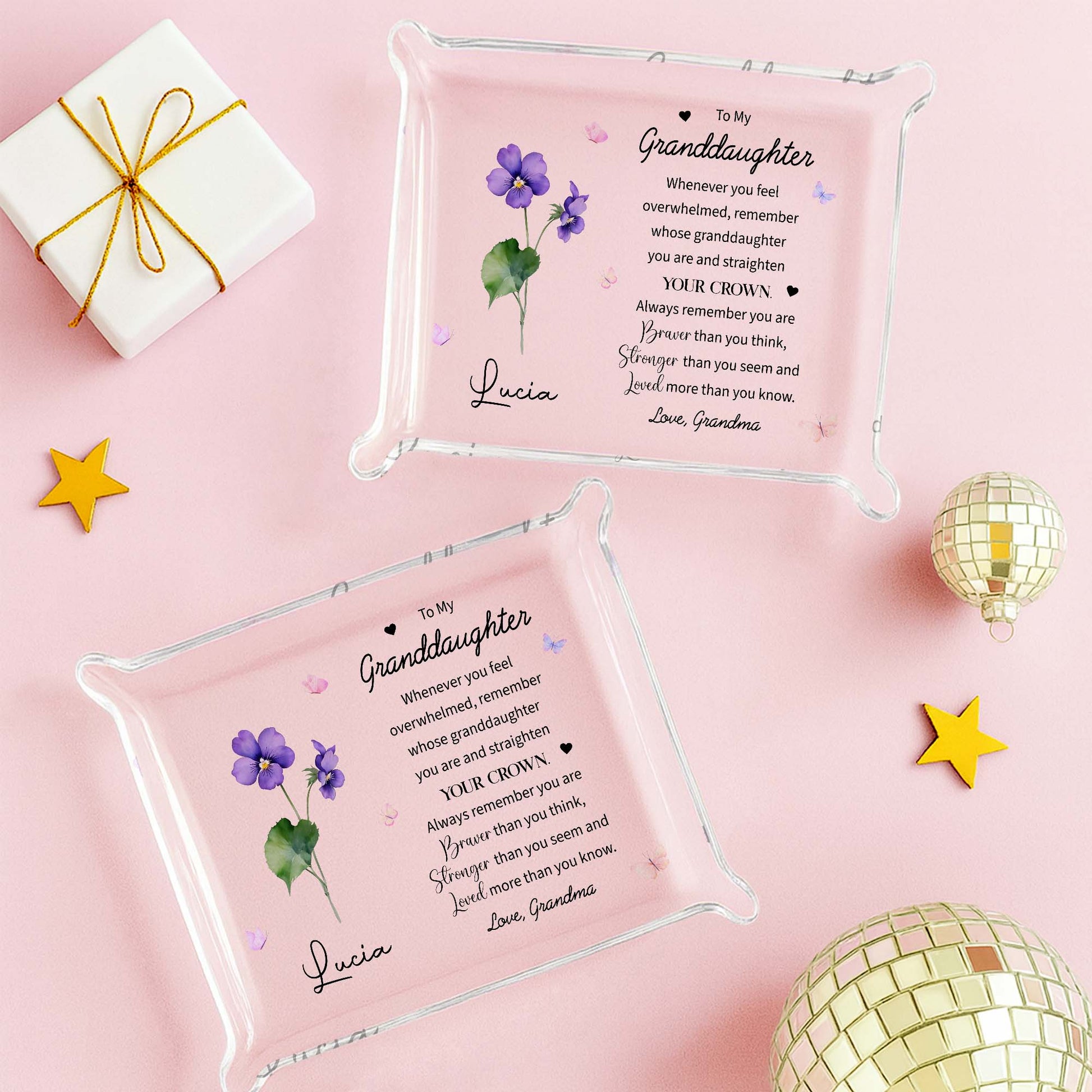 To My Granddaughter Acrylic Tray with Flowers and Butterflies