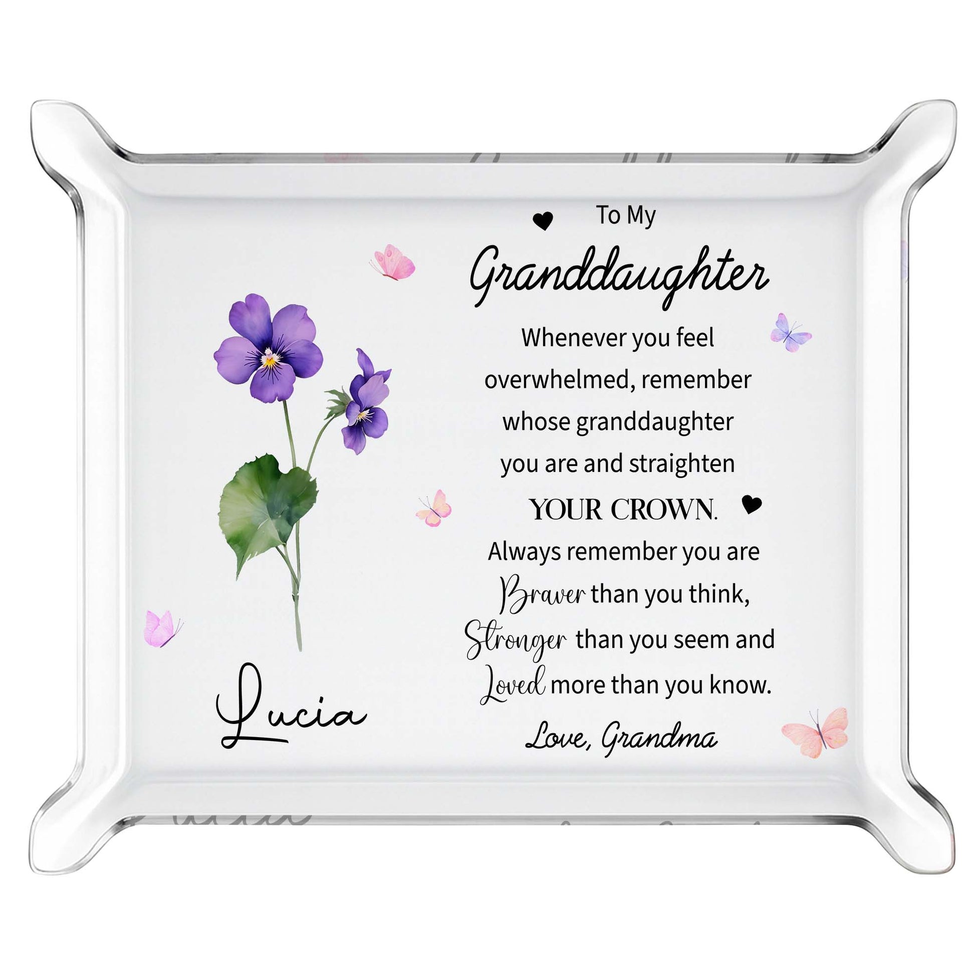 To My Granddaughter Acrylic Tray with Flowers and Butterflies