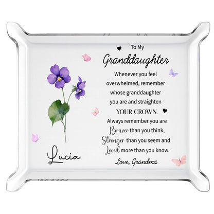 To My Granddaughter Acrylic Tray with Flowers and Butterflies