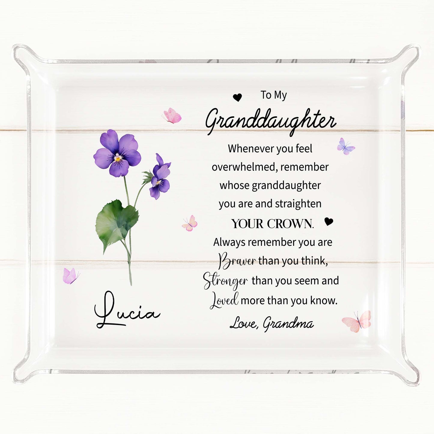 To My Granddaughter Acrylic Tray with Flowers and Butterflies