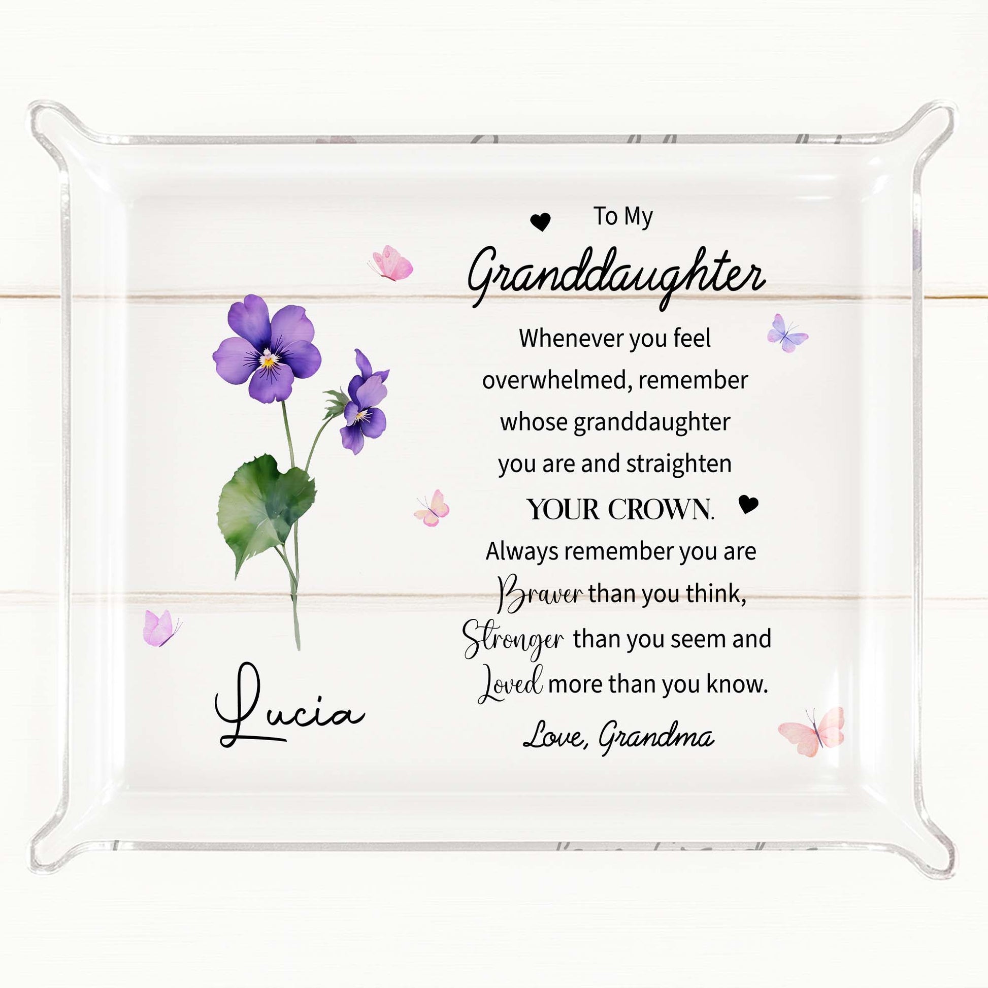 To My Granddaughter Acrylic Tray with Flowers and Butterflies