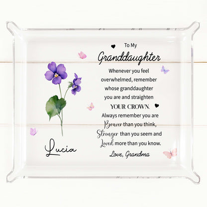 To My Granddaughter Acrylic Tray with Flowers and Butterflies