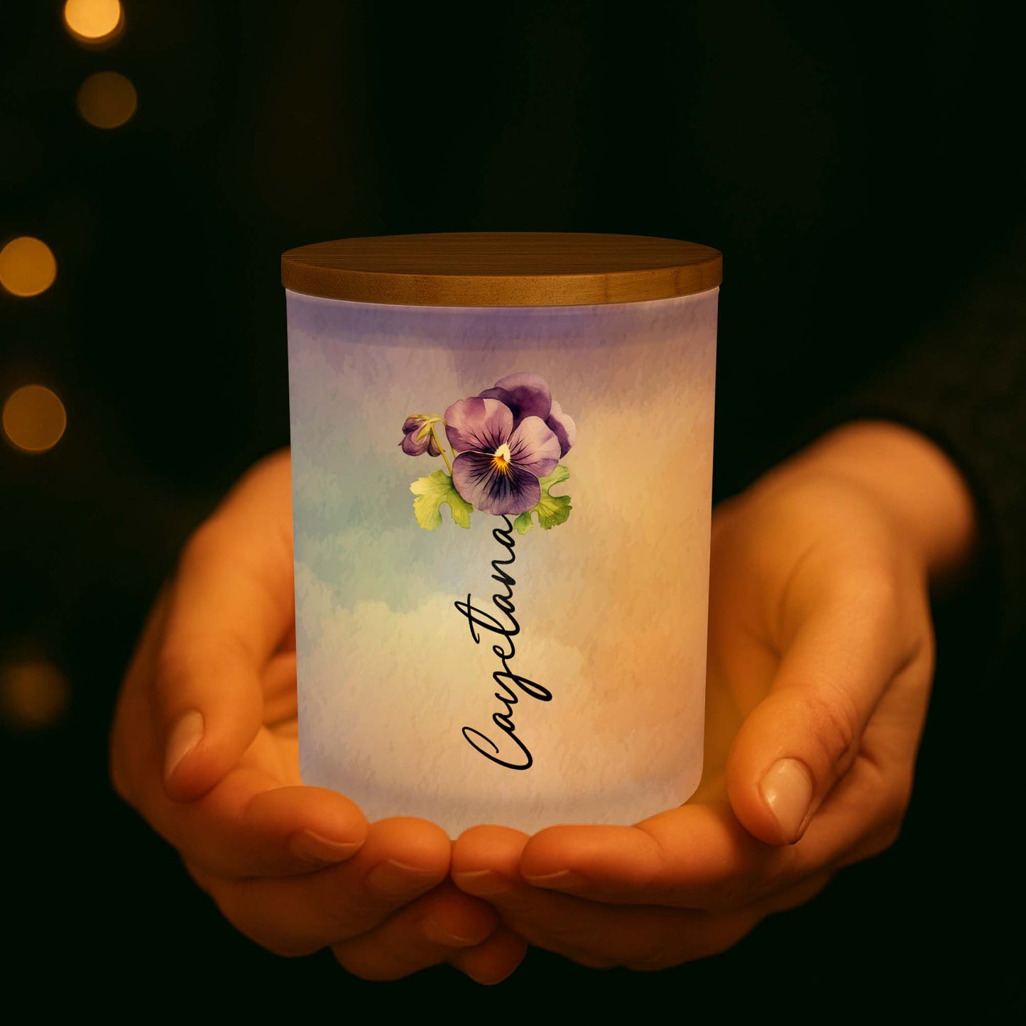 Elegant Pansy Floral Personalized Glass Jar