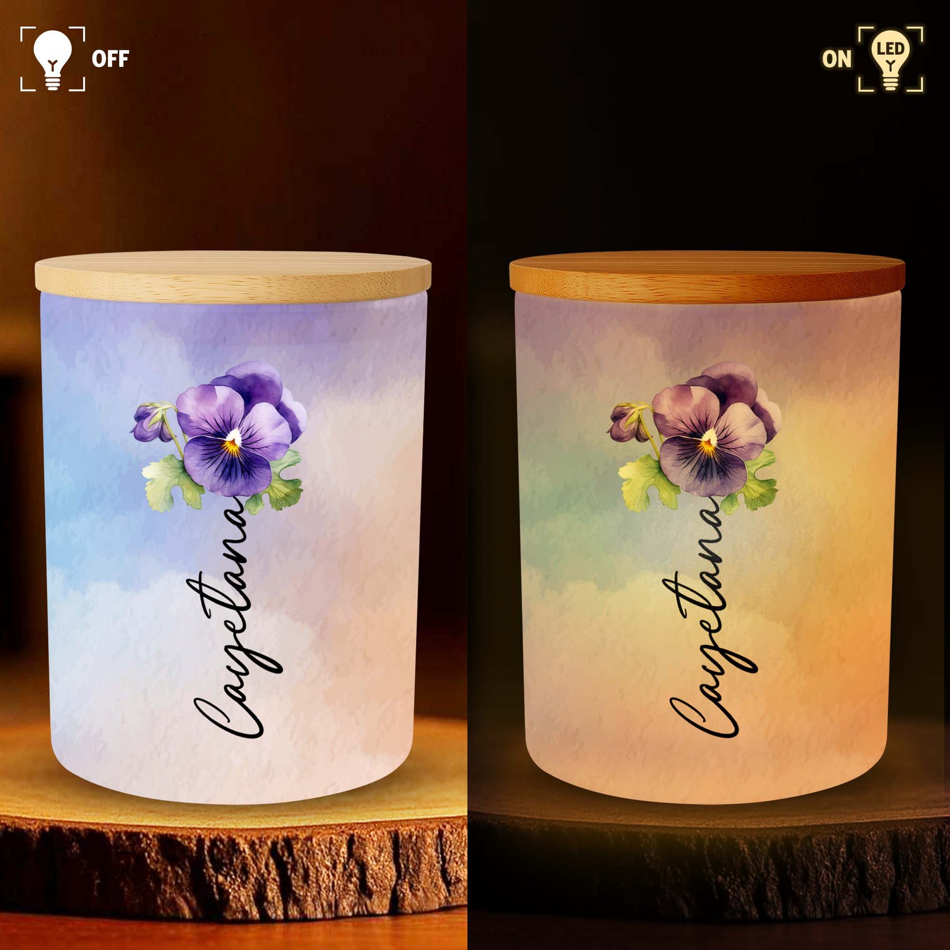 Elegant Pansy Floral Personalized Glass Jar
