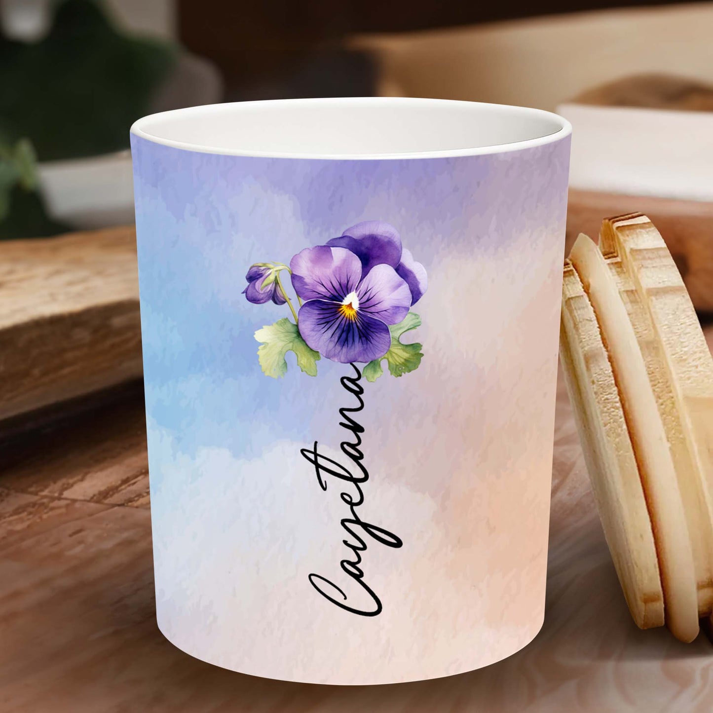 Elegant Pansy Floral Personalized Glass Jar