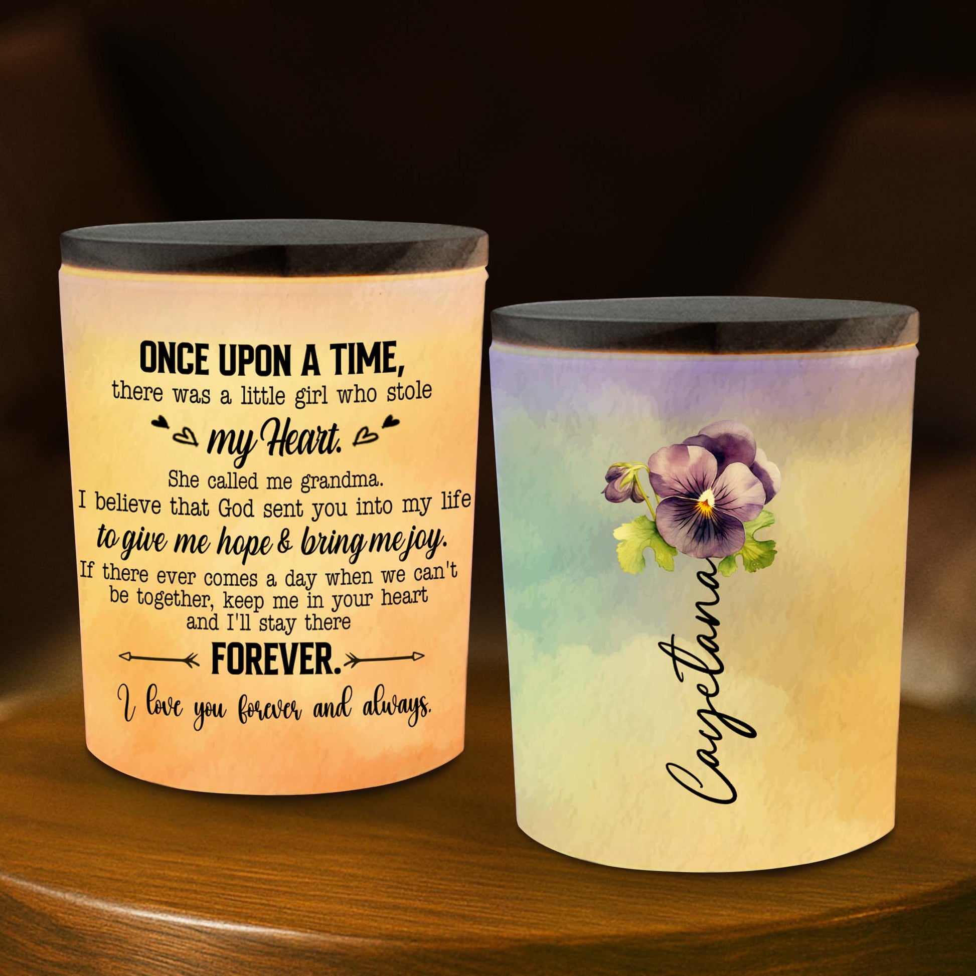 Elegant Pansy Floral Personalized Glass Jar