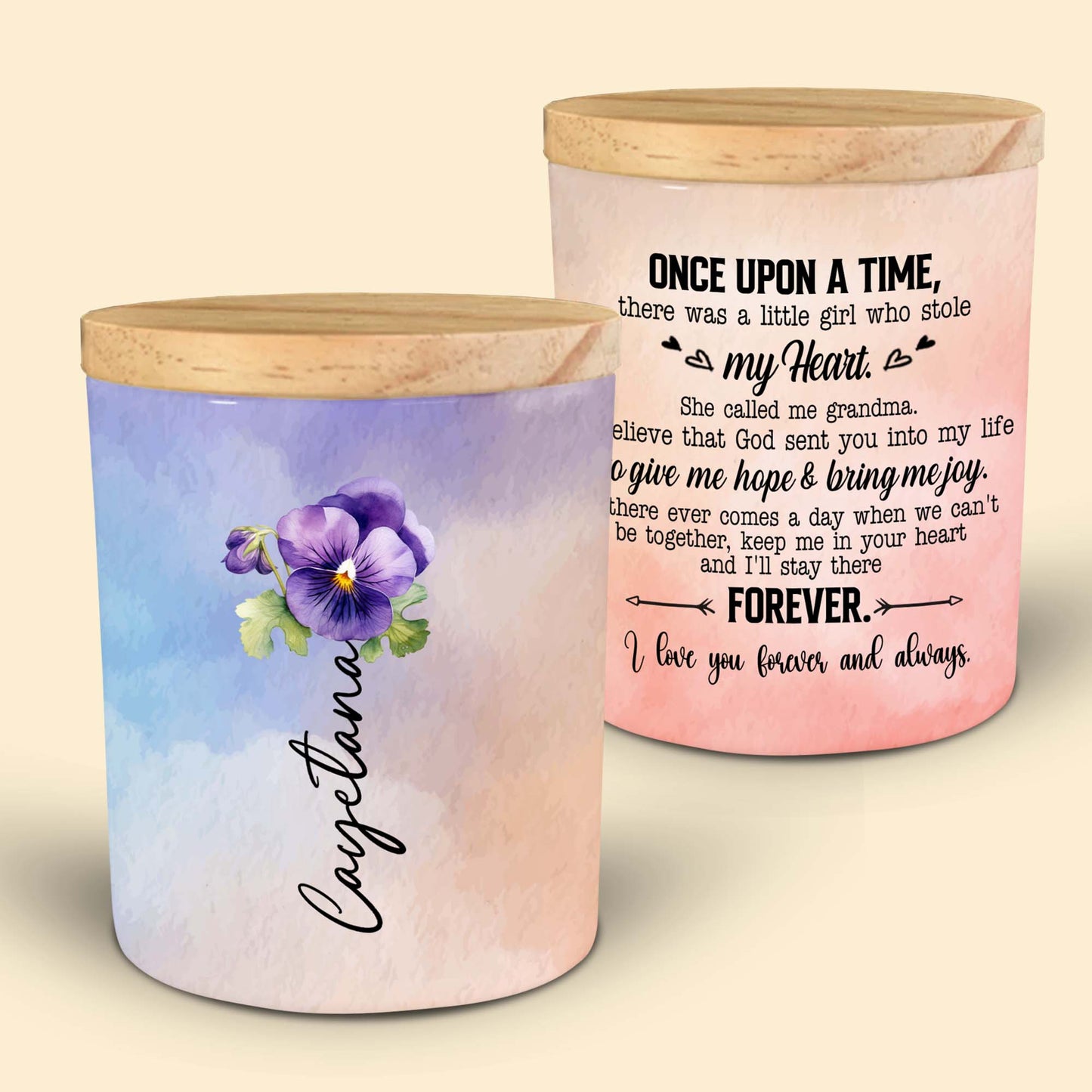 Elegant Pansy Floral Personalized Glass Jar