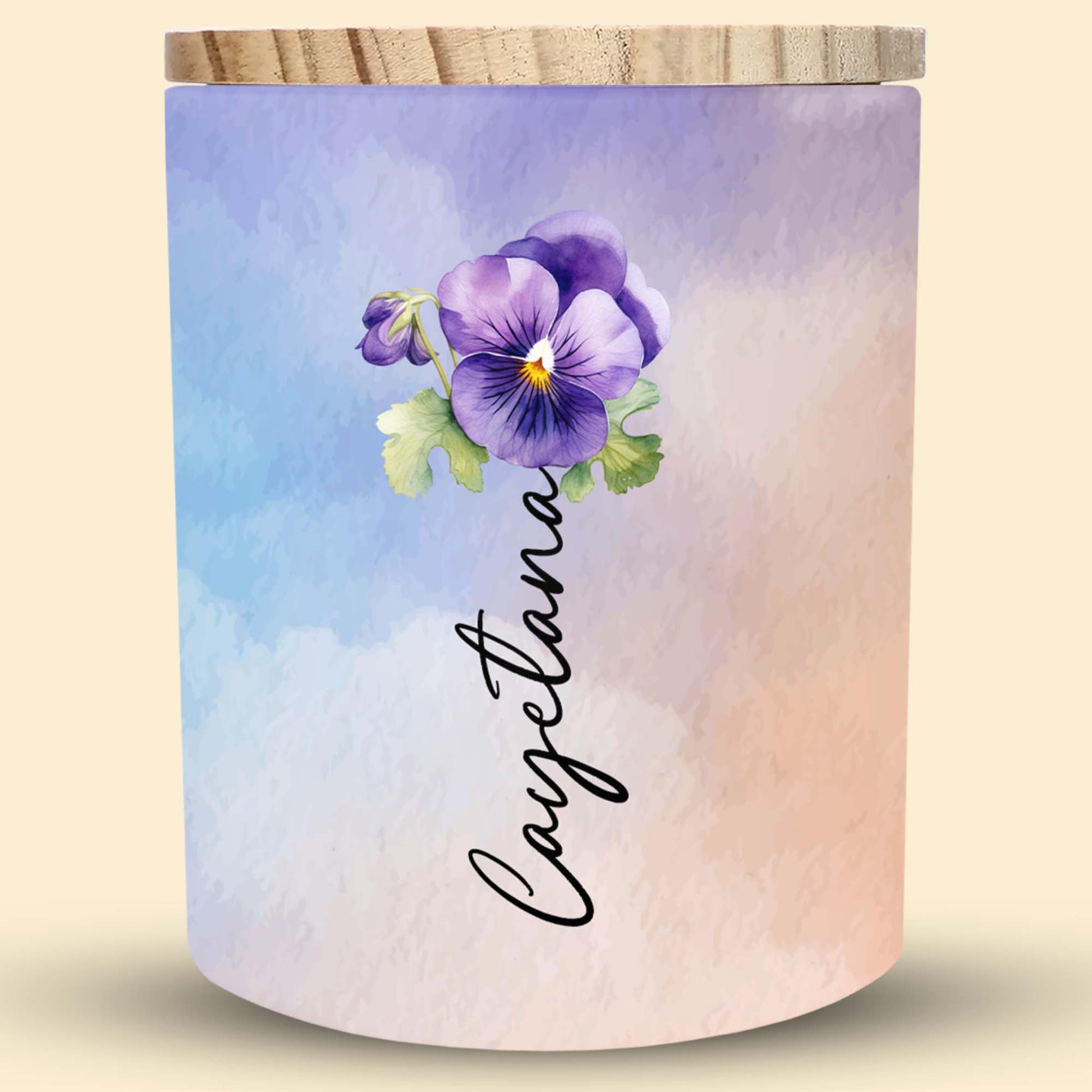 Elegant Pansy Floral Personalized Glass Jar