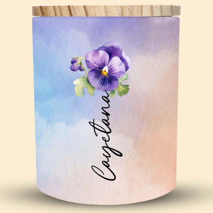 Elegant Pansy Floral Personalized Glass Jar