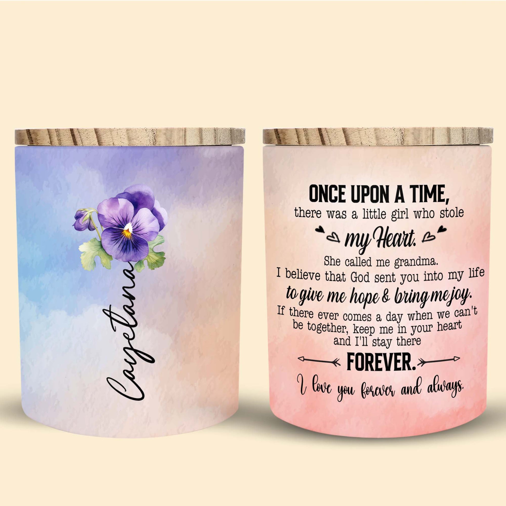 Elegant Pansy Floral Personalized Glass Jar