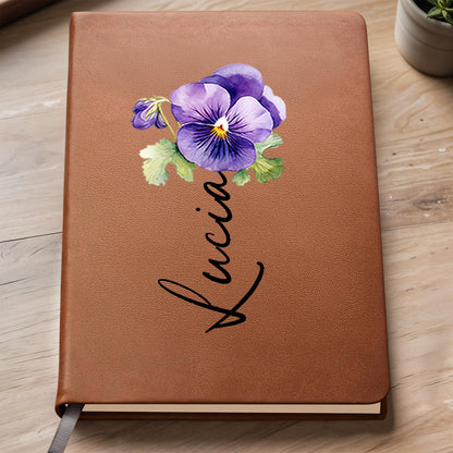 Pansy Flower Heartfelt Message Journal For Granddaughter - Personalized Custom Leather Journal - GDT182_JRNL
