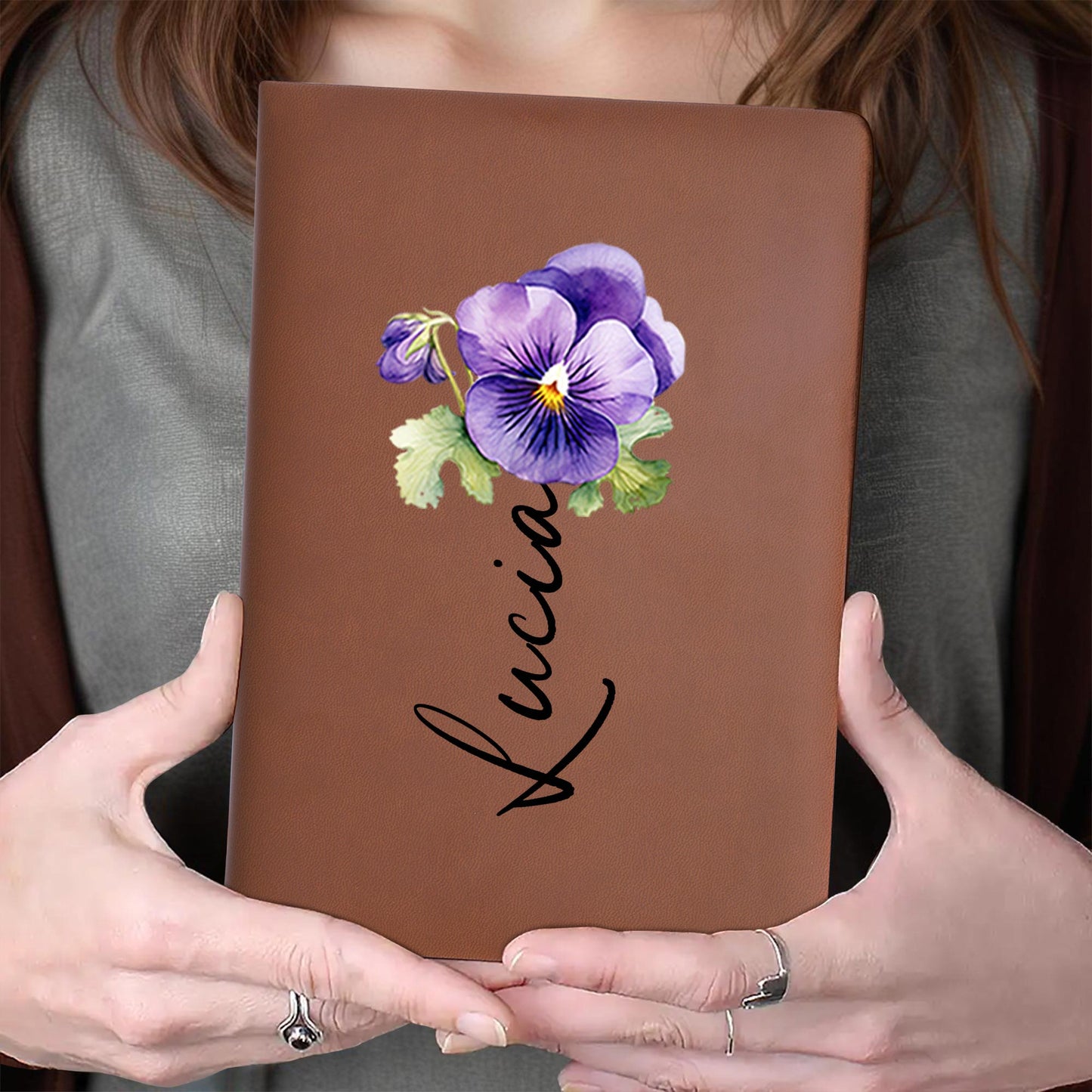 Pansy Flower Heartfelt Message Journal For Granddaughter - Personalized Custom Leather Journal - GDT182_JRNL