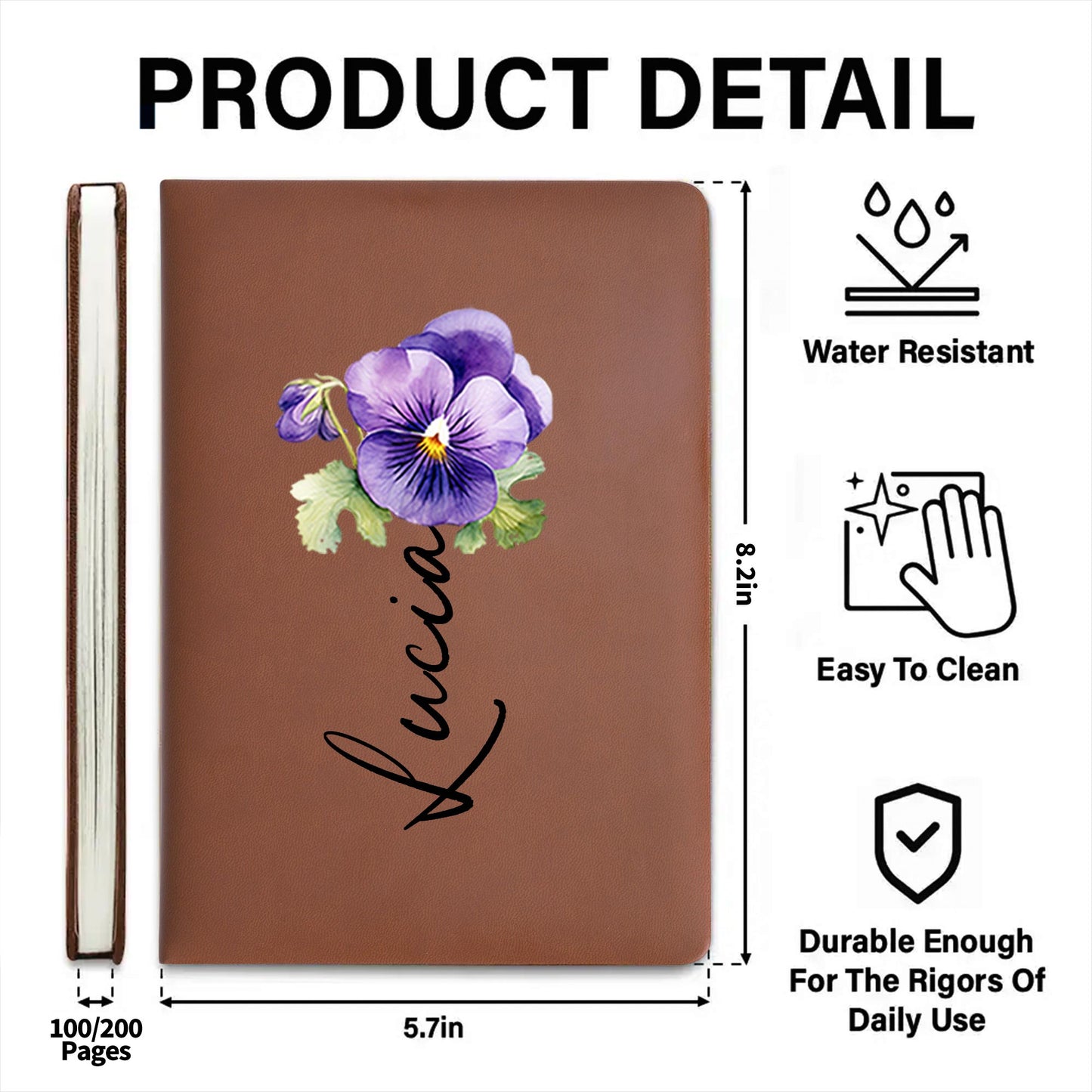 Pansy Flower Heartfelt Message Journal For Granddaughter - Personalized Custom Leather Journal - GDT182_JRNL