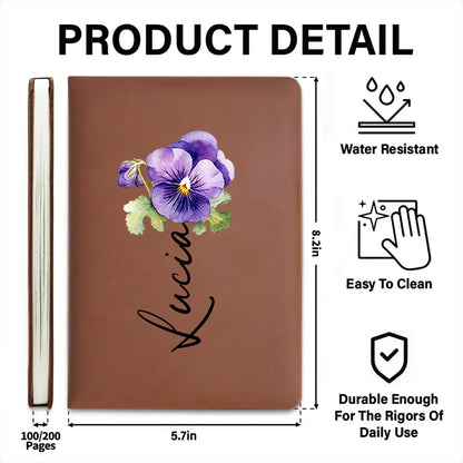 Pansy Flower Heartfelt Message Journal For Granddaughter - Personalized Custom Leather Journal - GDT182_JRNL