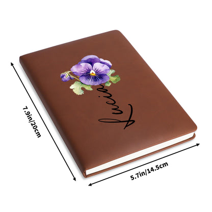 Pansy Flower Heartfelt Message Journal For Granddaughter - Personalized Custom Leather Journal - GDT182_JRNL