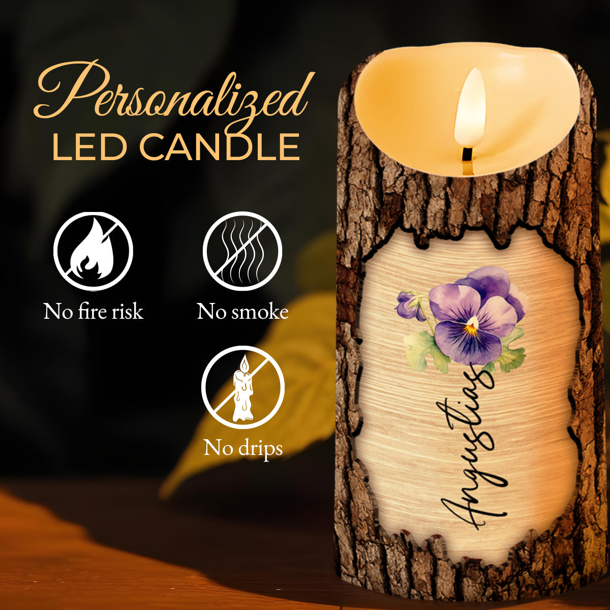 Listen To Your Heart Wood-Texture Floral Candle