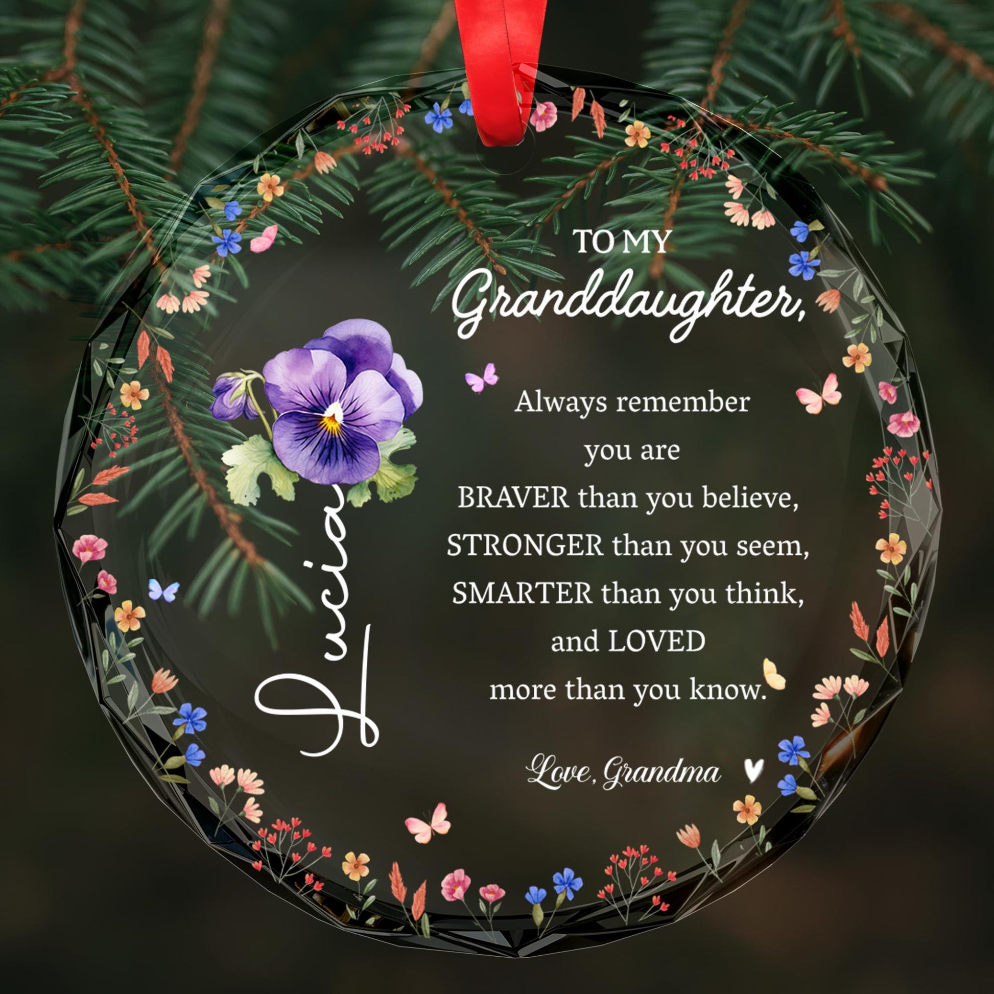 Braver Stronger Loved Inspirational Flower Ornament