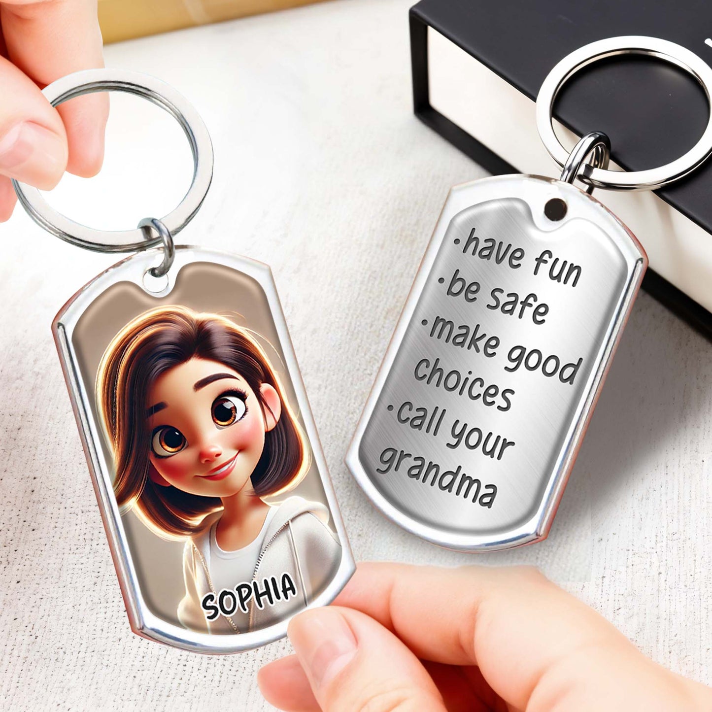 Have Fun And Call Your Grandma, Personalized Message Keychain