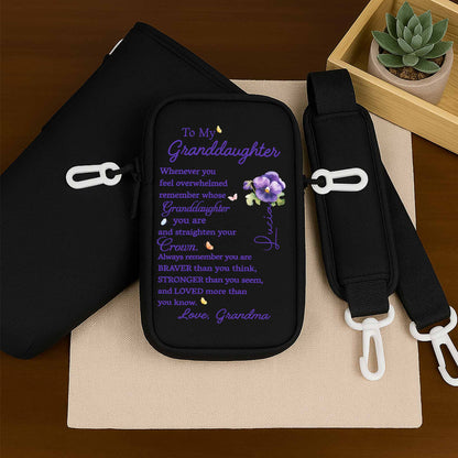 To My Granddaughter, Straighten Your Crown, Remember You Are Braver - Personalized Custom Water Bottle Carrier Bag - GDT223_BCB