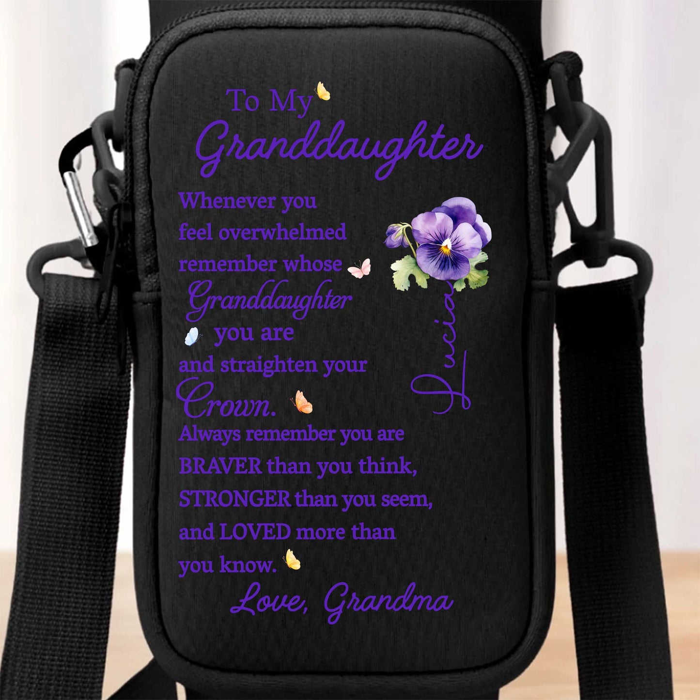 To My Granddaughter, Straighten Your Crown, Remember You Are Braver - Personalized Custom Water Bottle Carrier Bag - GDT223_BCB