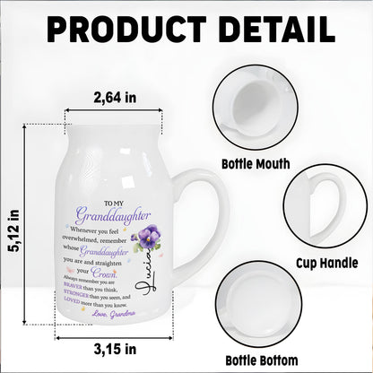 To My Granddaughter, Whenever You Feel Overwhelmed Remember Whose Granddaughter You Are, Crown and Flower - Personalized Ceramic Flower Vase - GDT223_CEV