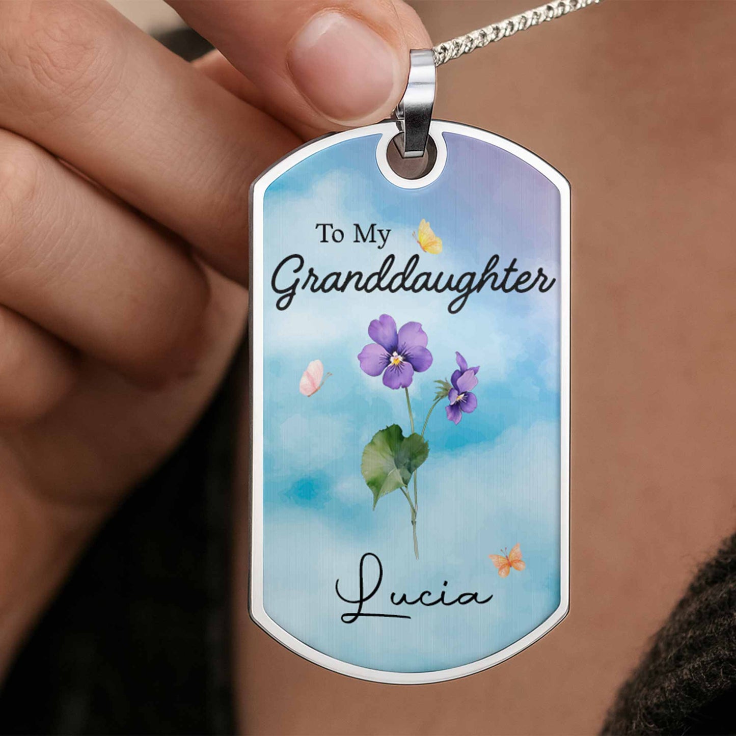 To My Granddaughter, Flowers And Butterflies Necklace